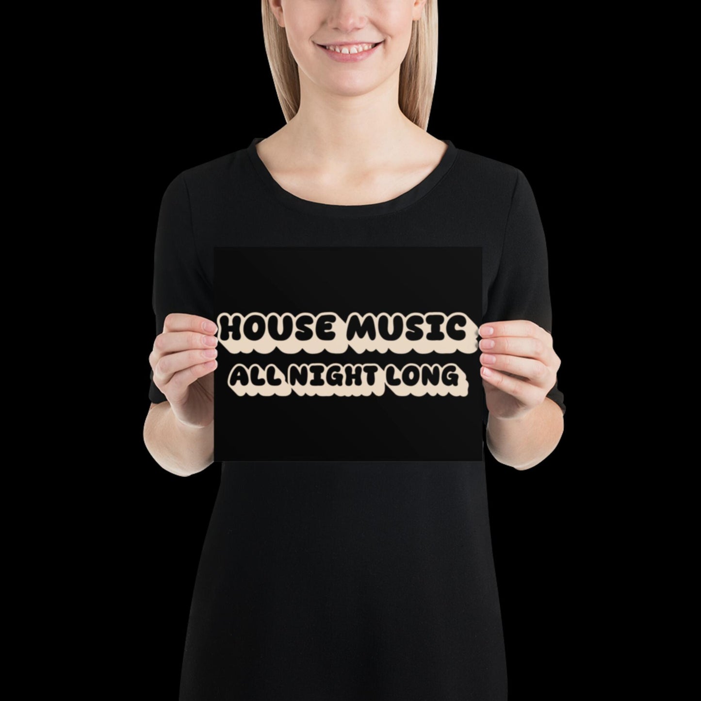 House Music All Night Long | Black Disco Print | Music Poster | Wall Art | Retro Inspired Music Print | Disco | Bold | Typographic | Lyrics