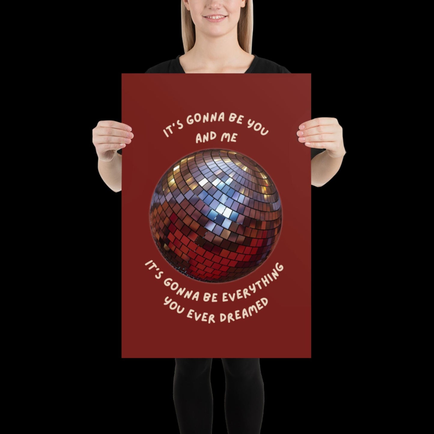 You and Me Red Disco Ball Wall Print - Ibiza Colourful Funny Cute Birthday Christmas Gift Unique Leopard Cocktail