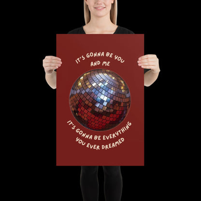 You and Me Red Disco Ball Wall Print - Ibiza Colourful Funny Cute Birthday Christmas Gift Unique Leopard Cocktail