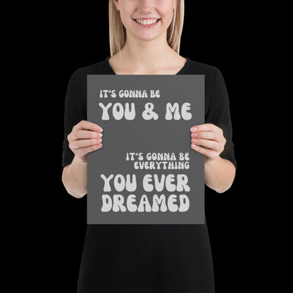 You and Me Grey Silver Lyrics Wall Print - Ibiza Colourful Funny Cute Birthday Christmas Gift Unique Leopard Cocktail House Music