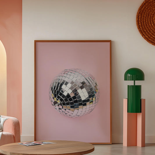 Pink Disco Ball Wall Print | Mirror Ball | Dancing | Trendy | Music Poster | Wall Art | Funky | Typographic | A1 A2 A3 | Realistic | Disco