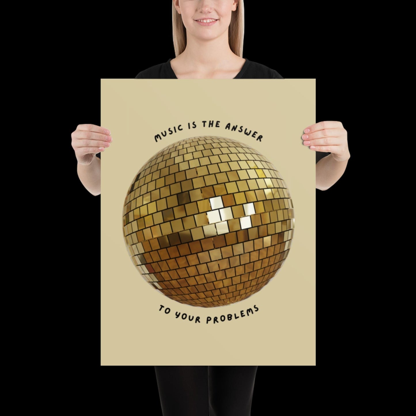Music is The Answer Gold Disco Ball Wall Print -  Ibiza Colourful Funny Cute Birthday Art Gift Unique Funky House Music Poster Disco