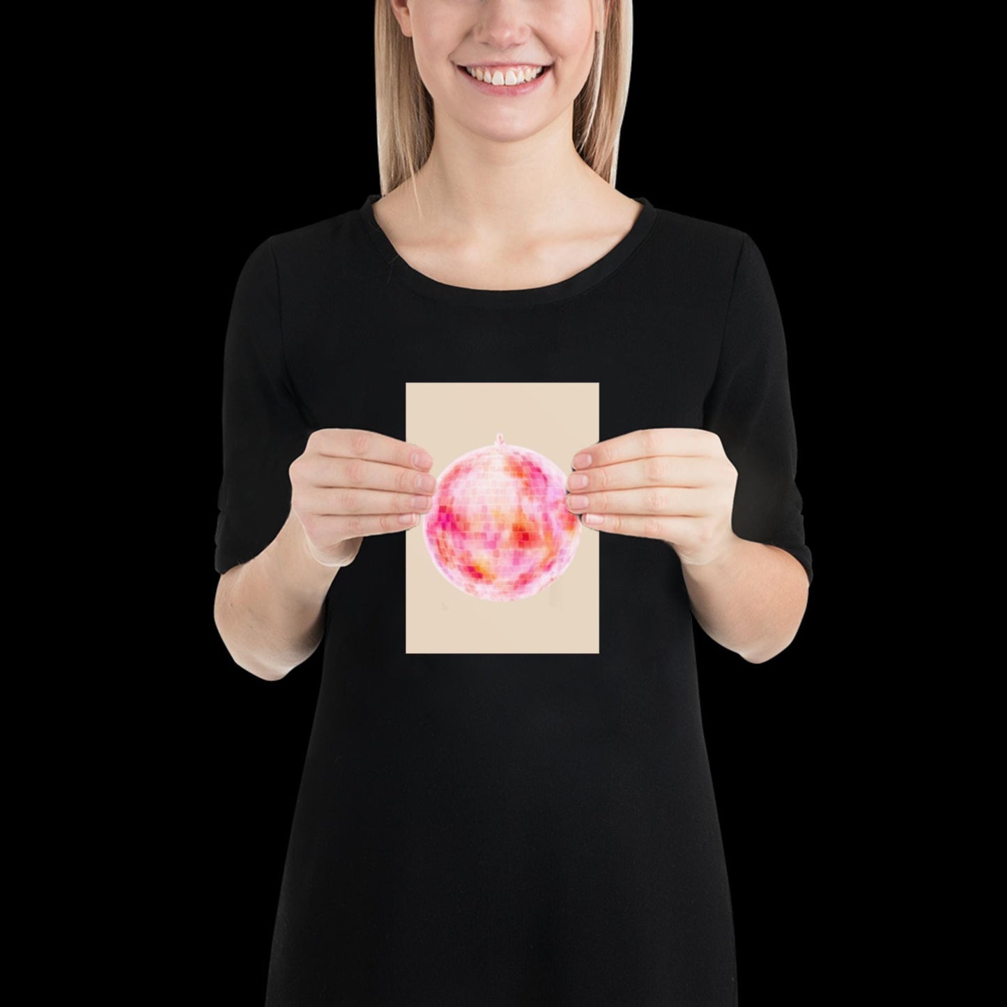 Watercolour Pink Disco Ball Wall Print - Fruit Ibiza Colourful Funny Cute Birthday Christmas Gift Unique Printed Cowboy Leopard