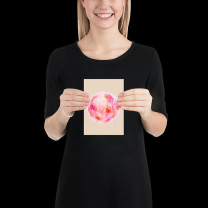Watercolour Pink Disco Ball Wall Print - Fruit Ibiza Colourful Funny Cute Birthday Christmas Gift Unique Printed Cowboy Leopard