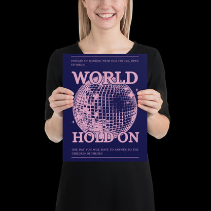 World Hold On Navy Blue and Pink Disco Ball Wall Print - Ibiza Colourful Funny Cute Birthday Christmas Gift Unique Leopard Cocktail