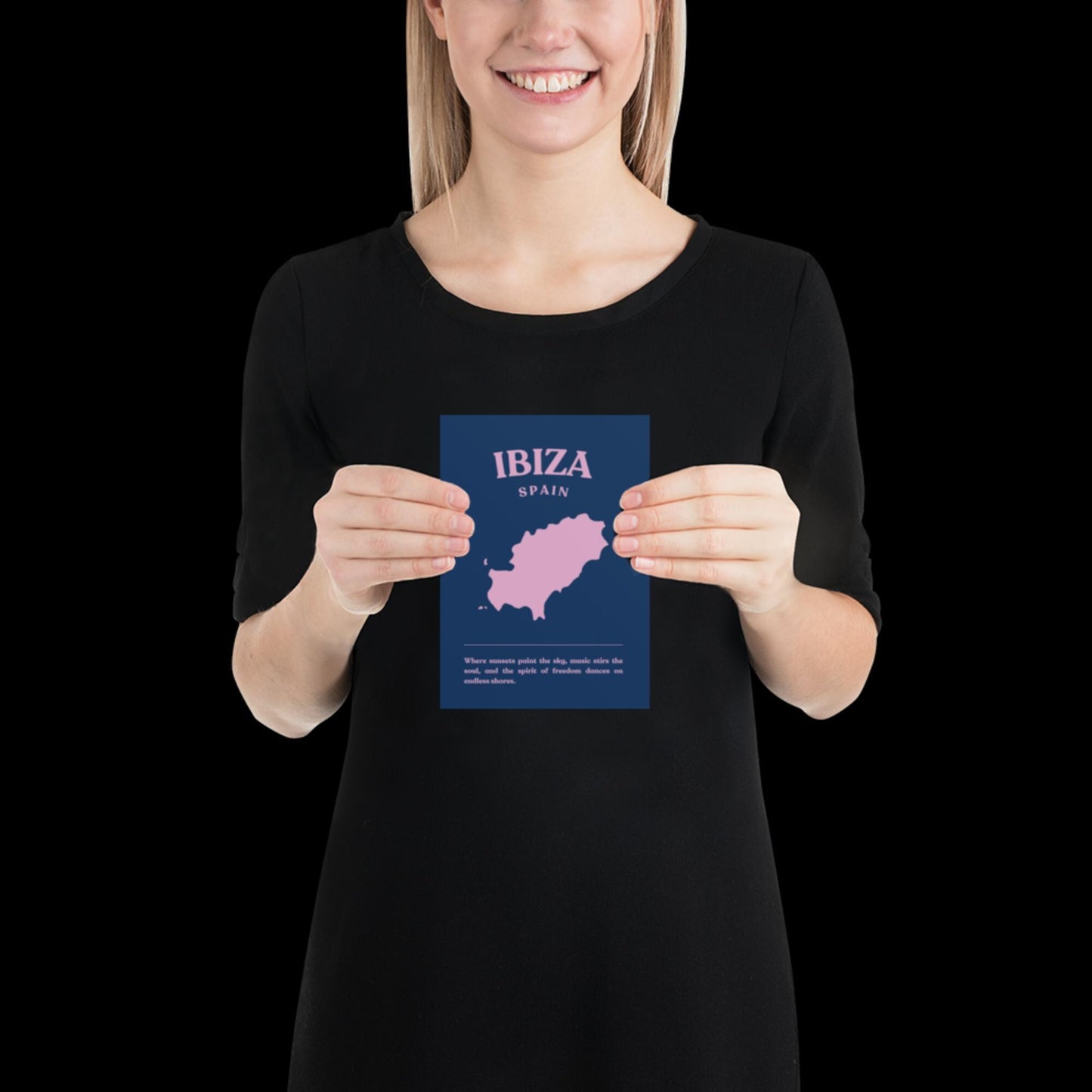 Ibiza Spain Navy Blue and Pink Wall Print - Ibiza Colourful Funny Cute Birthday Christmas Gift Unique Leopard Cocktail