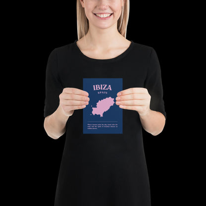 Ibiza Spain Navy Blue and Pink Wall Print - Ibiza Colourful Funny Cute Birthday Christmas Gift Unique Leopard Cocktail