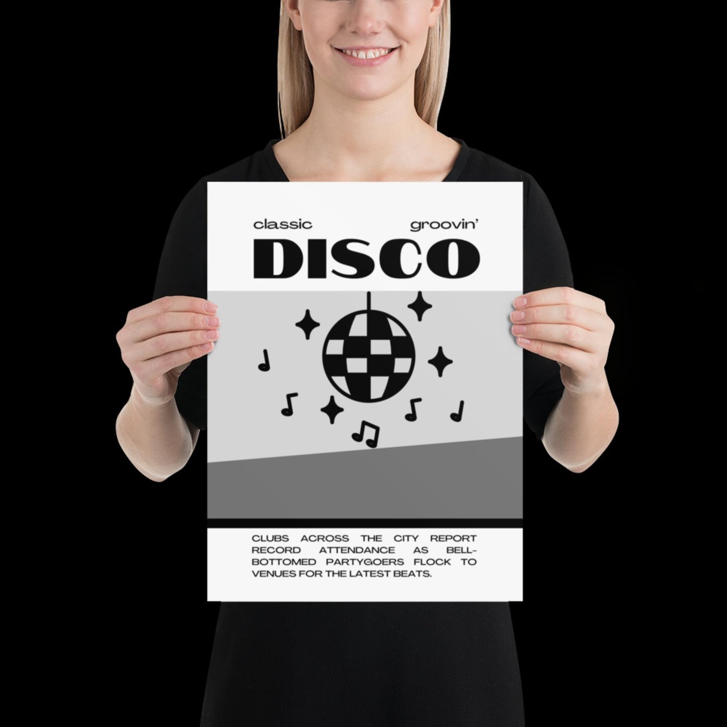 Disco Graphic Black and White Monochrome Wall Print - Ibiza Colourful Funny Cute Birthday Art Gift Unique Funky House Music Poster Lyrics