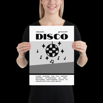 Disco Graphic Black and White Monochrome Wall Print - Ibiza Colourful Funny Cute Birthday Art Gift Unique Funky House Music Poster Lyrics