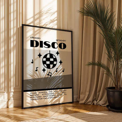 Disco Graphic Black and White Monochrome Wall Print - Ibiza Colourful Funny Cute Birthday Art Gift Unique Funky House Music Poster Lyrics