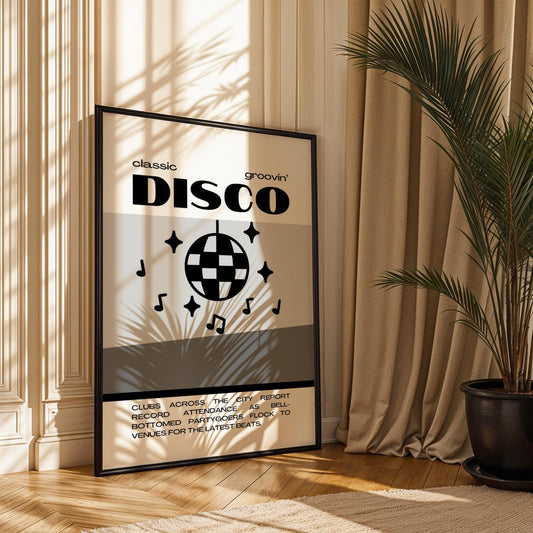 Disco Graphic Black and White Monochrome Wall Print - Ibiza Colourful Funny Cute Birthday Art Gift Unique Funky House Music Poster Lyrics