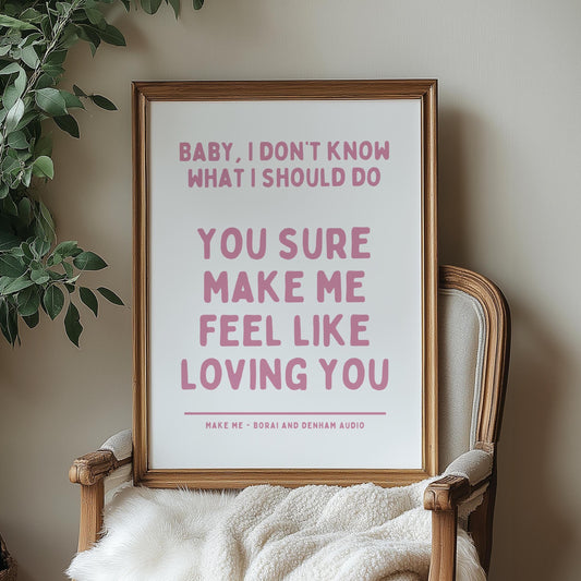 Make Me Inspired Pink and White Print - Borai Denham Audio Ibiza Bold Typographic Colourful House Music Poster Groovy Bar Disco Funky