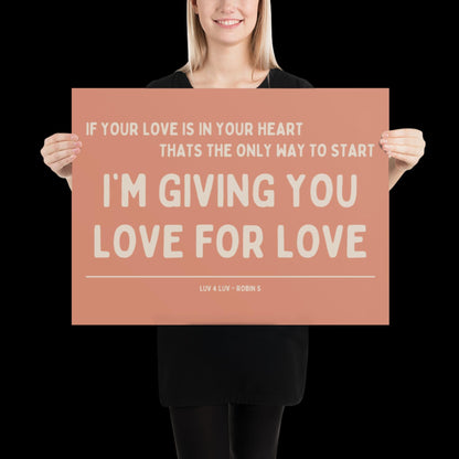 Love for Love (Luv for Luv) Robin S Lyric Print - Orange and Beige - Disco Music Poster Wall Art Retro Inspired Music Bold Typographic Quote