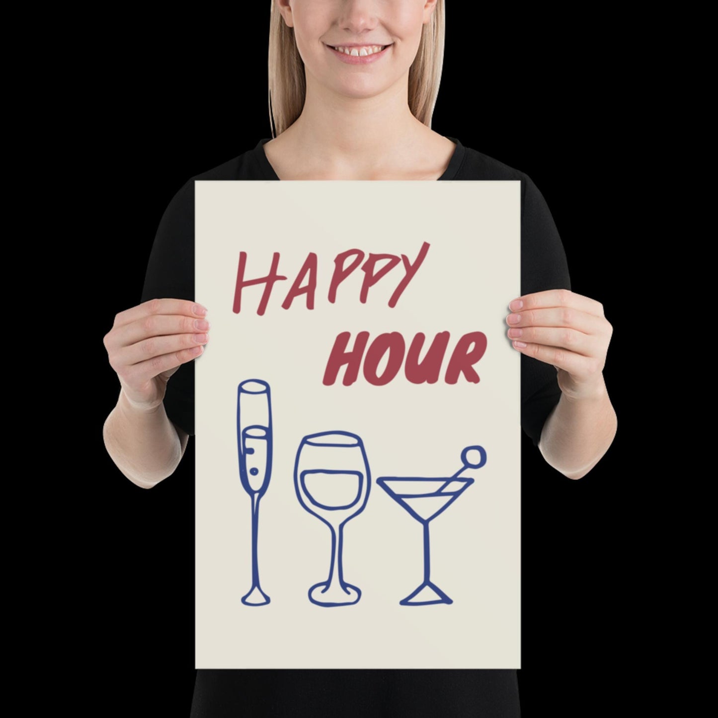 Happy Hour Print | Typographic Poster | Typographic | Trendy | Kitchen Artwork | Bar Cart Art | Drinks | Wall Decor | Gift | Aesthetic