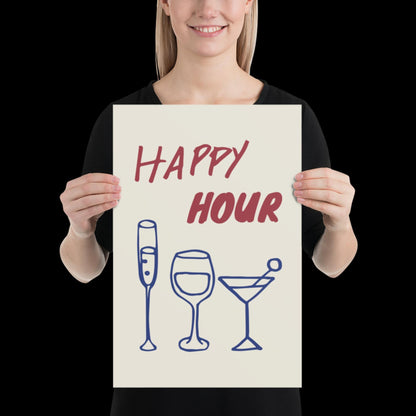 Happy Hour Print | Typographic Poster | Typographic | Trendy | Kitchen Artwork | Bar Cart Art | Drinks | Wall Decor | Gift | Aesthetic