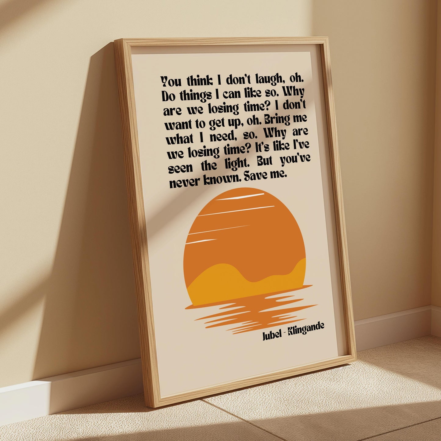 Jubel Klingande Inspired Sunset Print Beige - Song Lyric Music Poster Wall Art Typographic Lyrics Ibiza House Music Wall Decor Saxophone