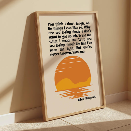 Jubel Klingande Inspired Sunset Print Beige - Song Lyric Music Poster Wall Art Typographic Lyrics Ibiza House Music Wall Decor Saxophone