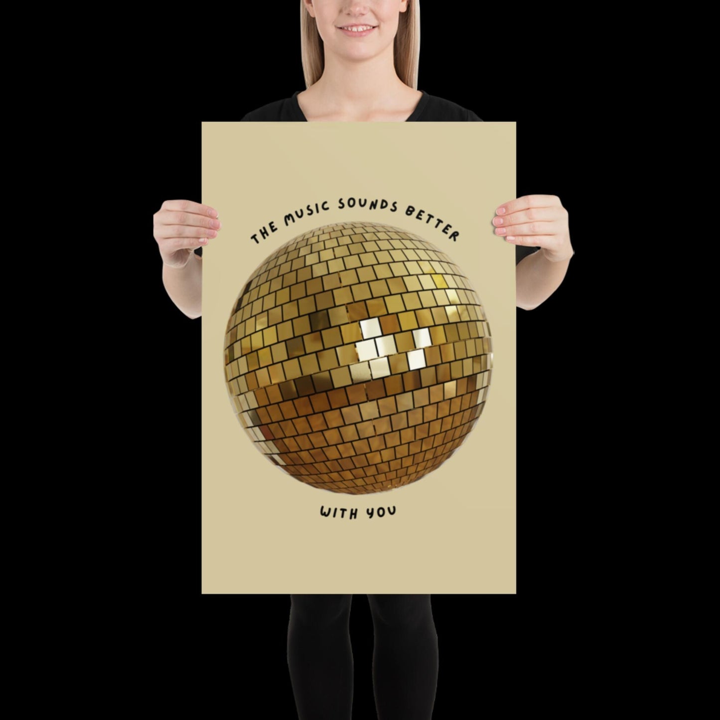 The Music Sounds Better With You Gold Disco Ball Wall Print - Ibiza Colourful Funny Cute Birthday Christmas Gift Unique Leopard Cocktail