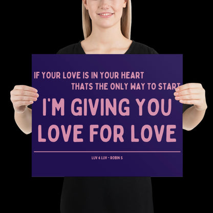 Love for Love (Luv for Luv) Robin S Lyric Print - Navy and Pink - Disco Music Poster Wall Art Retro Inspired Music Bold Typographic Quote