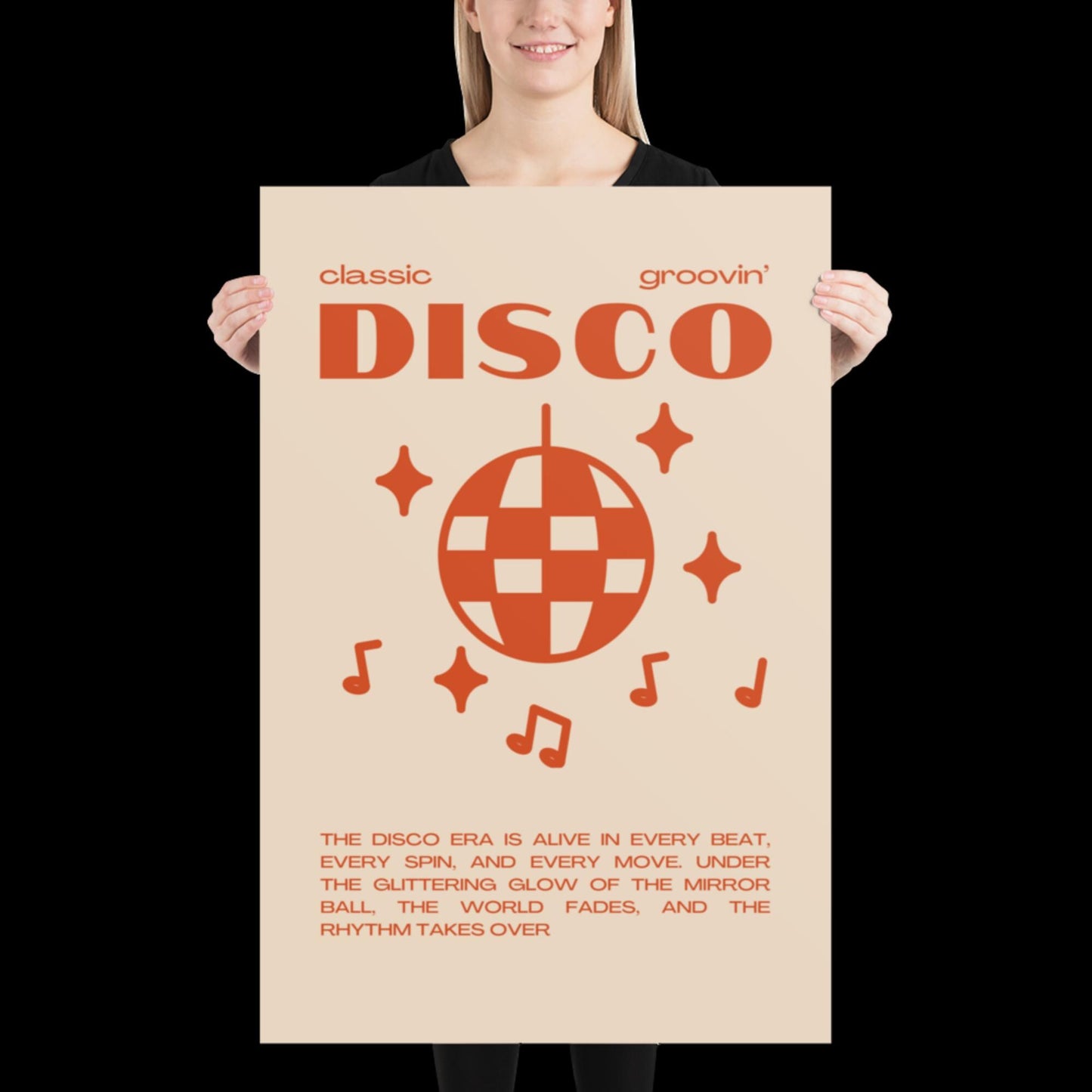 Disco Graphic Orange and Beige Monochrome Wall Print - Ibiza Colourful Funny Cute Birthday Art Gift Unique Funky House Music Poster Lyrics