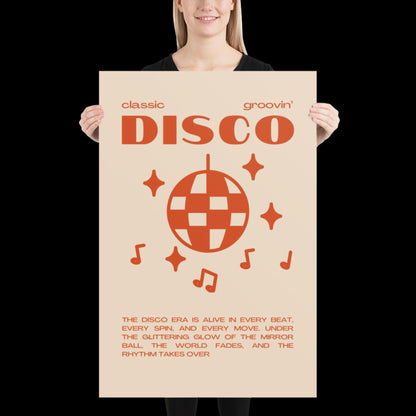Disco Graphic Orange and Beige Monochrome Wall Print - Ibiza Colourful Funny Cute Birthday Art Gift Unique Funky House Music Poster Lyrics