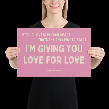 Love for Love (Luv for Luv) Robin S Lyric Print - Pink and Beige - Disco Music Poster Wall Art Retro Inspired Music Bold Typographic Quote