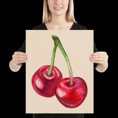 Watercolour Cherries Wall Print - Fruit Ibiza Colourful Funny Cute Birthday Christmas Gift Unique Printed Cowboy Leopard
