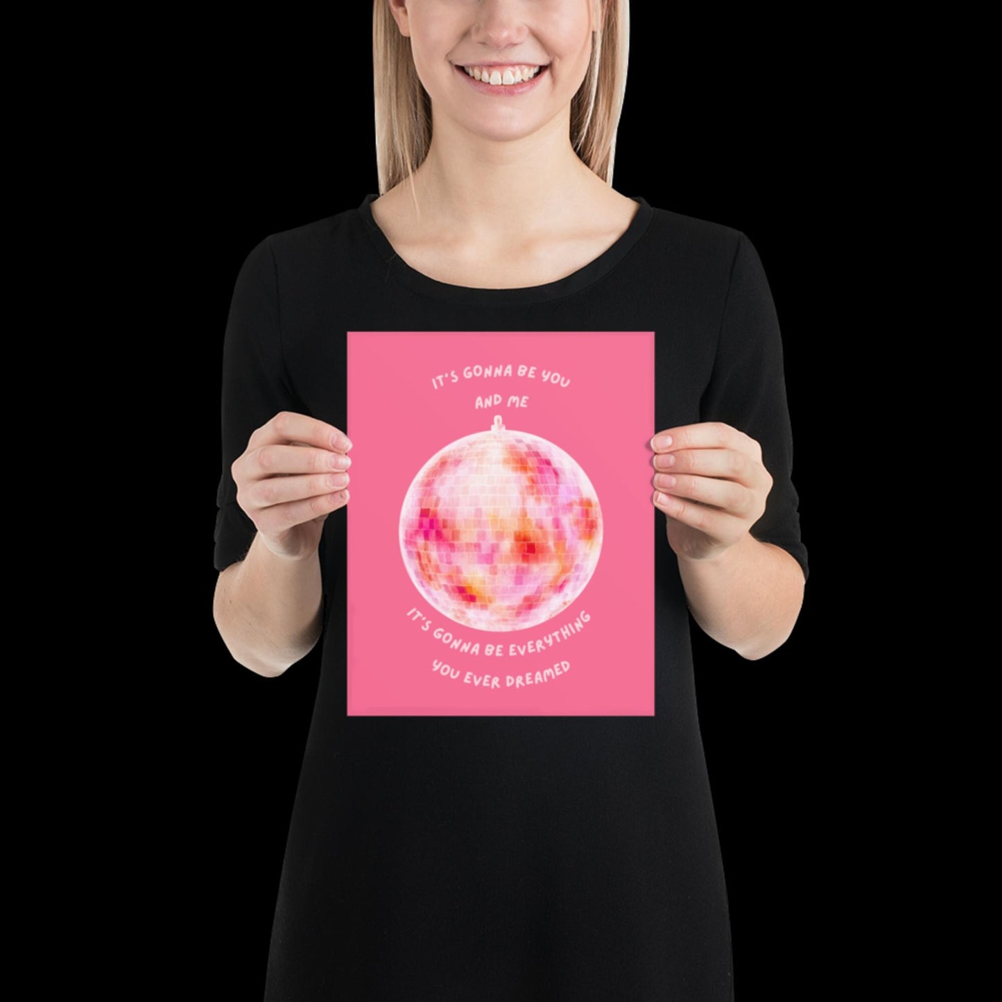 You and Me Pink Disco Ball Wall Print - Ibiza Colourful Funny Cute Birthday Christmas Gift Unique Leopard Cocktail