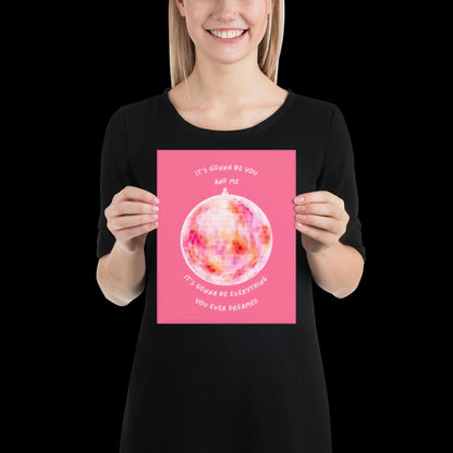 You and Me Pink Disco Ball Wall Print - Ibiza Colourful Funny Cute Birthday Christmas Gift Unique Leopard Cocktail