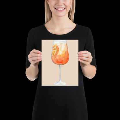 Watercolour Aperol Orange Cocktail Wall Print - Fruit Ibiza Colourful Funny Cute Birthday Christmas Gift Unique Printed Cowboy Leopard