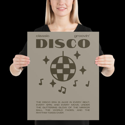 Disco Graphic Khaki Grey Monochrome Wall Print - Ibiza Colourful Funny Cute Birthday Art Gift Unique Funky House Music Poster Lyrics