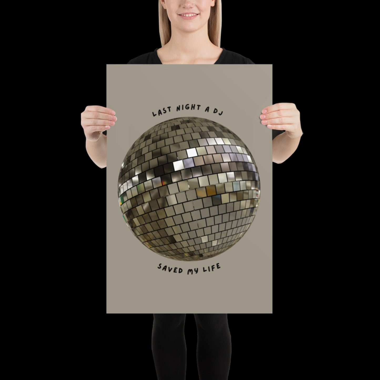 Last Night a DJ Saved My Life Silver Disco Ball Wall Print -  Ibiza Colourful Funny Cute Birthday House Music Gift Unique Art Poster Funky