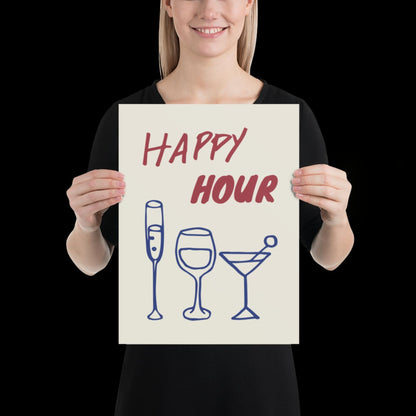 Happy Hour Print | Typographic Poster | Typographic | Trendy | Kitchen Artwork | Bar Cart Art | Drinks | Wall Decor | Gift | Aesthetic