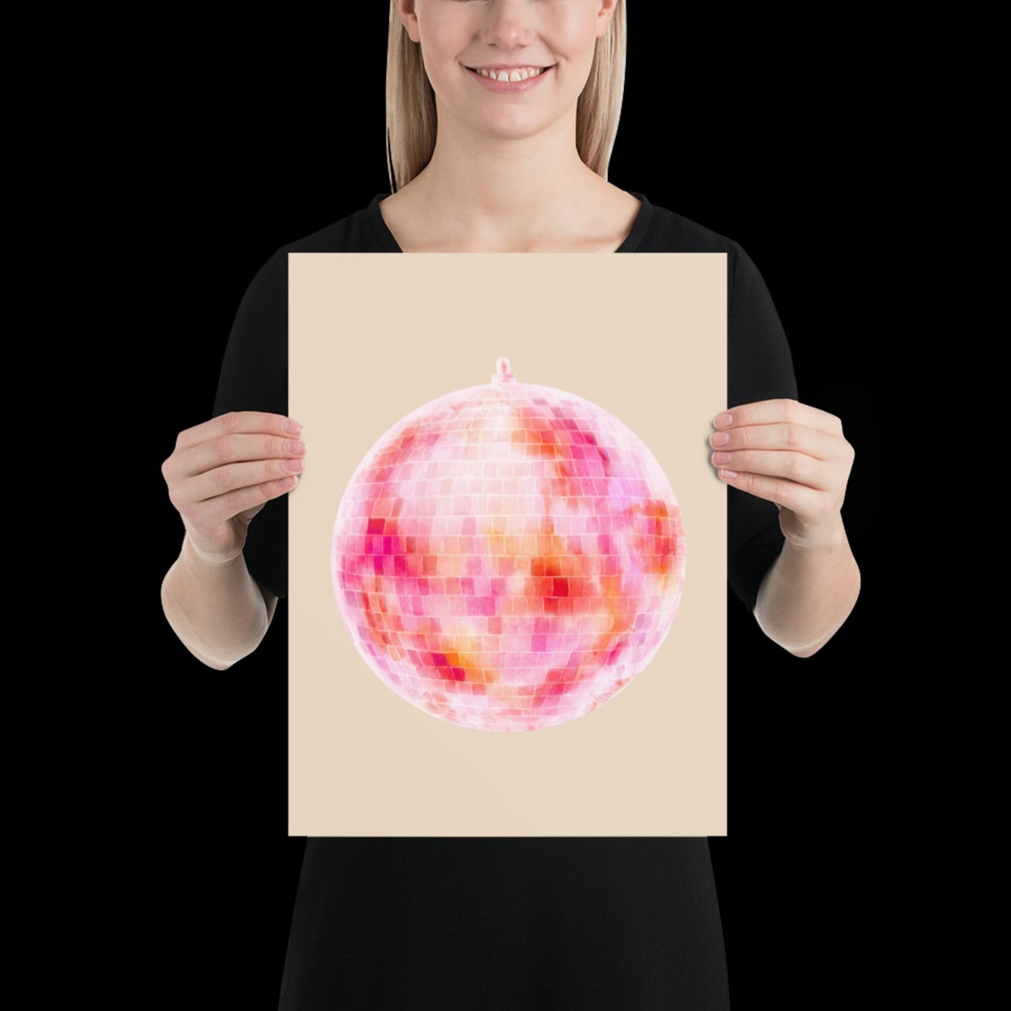 Watercolour Pink Disco Ball Wall Print - Fruit Ibiza Colourful Funny Cute Birthday Christmas Gift Unique Printed Cowboy Leopard