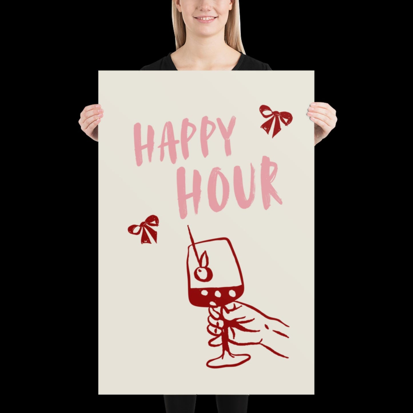 Happy Hour Print | Typographic Poster | Typographic | Trendy | Kitchen Artwork | Bar Cart Art | Drinks | Wall Decor | Gift | Aesthetic