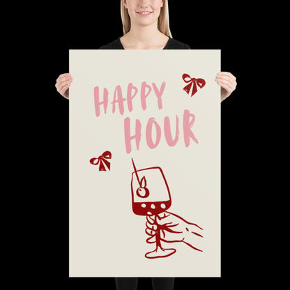 Happy Hour Print | Typographic Poster | Typographic | Trendy | Kitchen Artwork | Bar Cart Art | Drinks | Wall Decor | Gift | Aesthetic