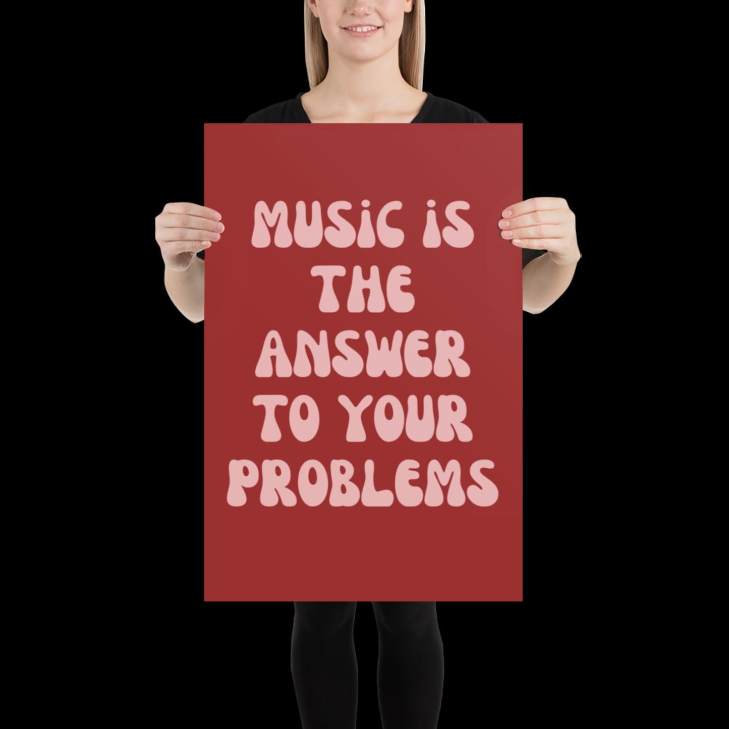 Music Is The Answer Lyrics 001 Red Wall Print - Ibiza Colourful Funny Cute Birthday Art Gift Unique Funky House Music Poster Disco