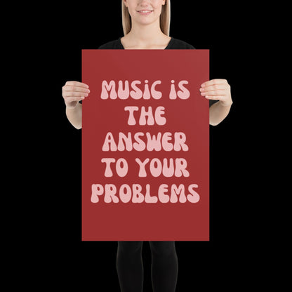 Music Is The Answer Lyrics 001 Red Wall Print - Ibiza Colourful Funny Cute Birthday Art Gift Unique Funky House Music Poster Disco