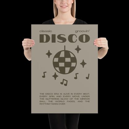 Disco Graphic Khaki Grey Monochrome Wall Print - Ibiza Colourful Funny Cute Birthday Art Gift Unique Funky House Music Poster Lyrics