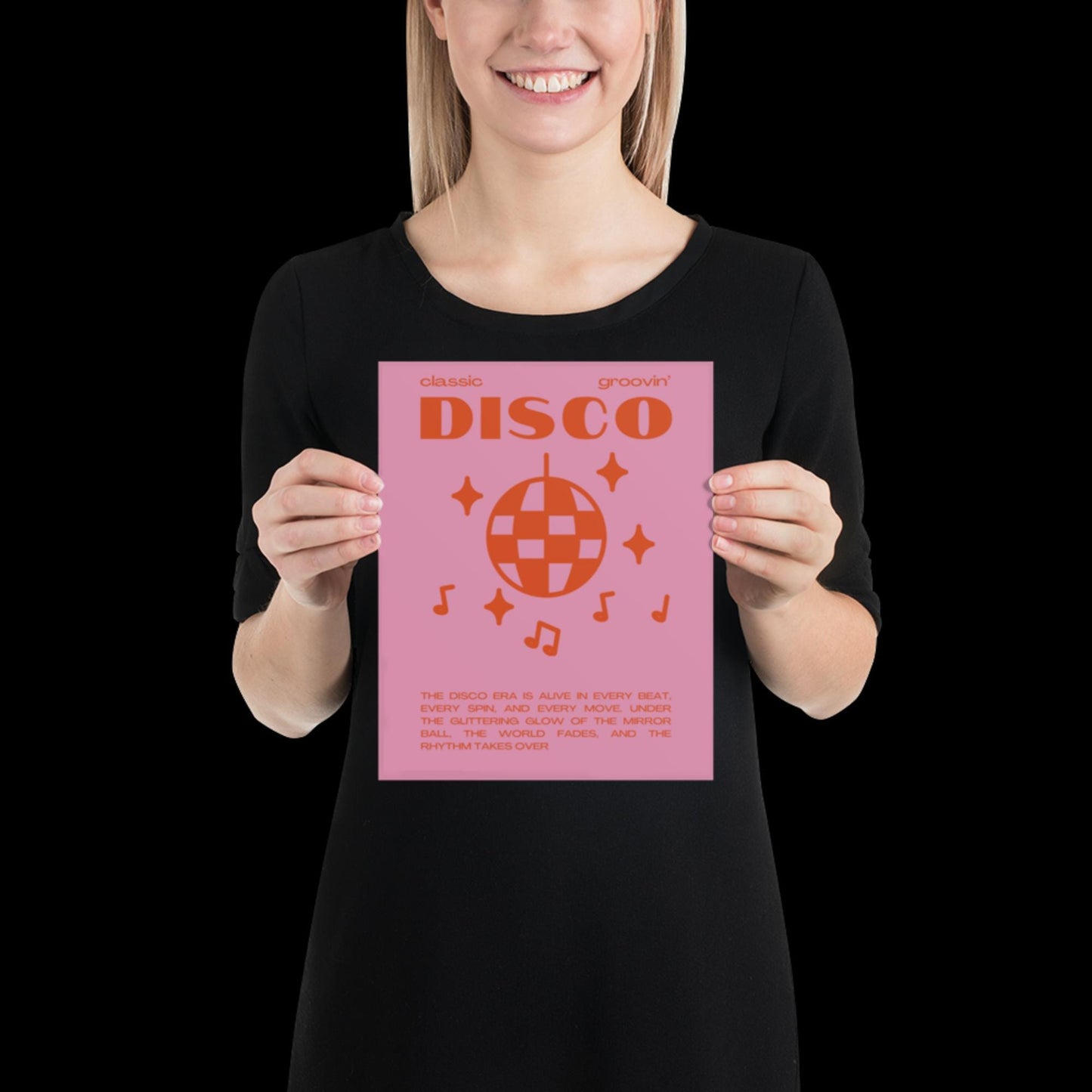 Disco Graphic Pink and Orange Monochrome Wall Print - Ibiza Colourful Funny Cute Birthday Art Gift Unique Funky House Music Poster Lyrics