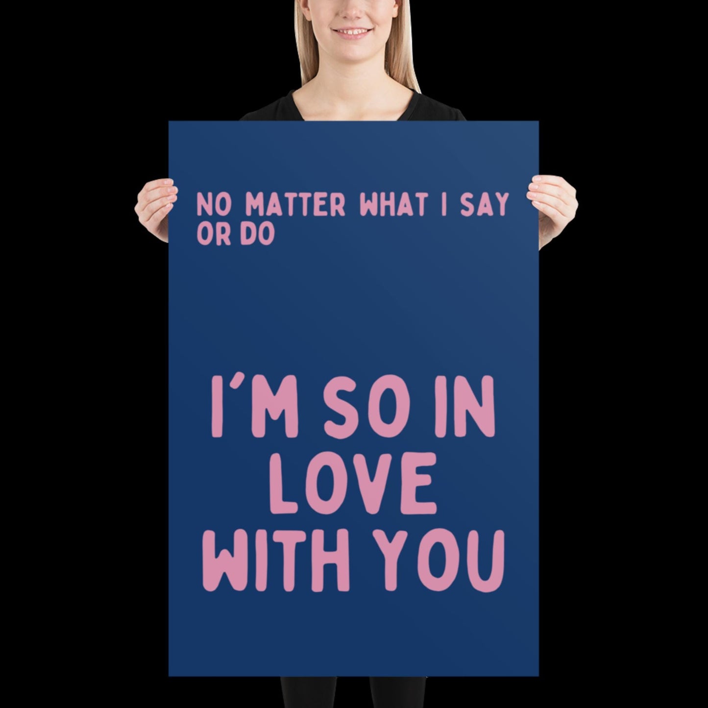I'm So In Love With You Navy Blue and Pink Wall Print - Ibiza Colourful Funny Cute Birthday Art Gift Unique Funky House Music Poster Lyrics