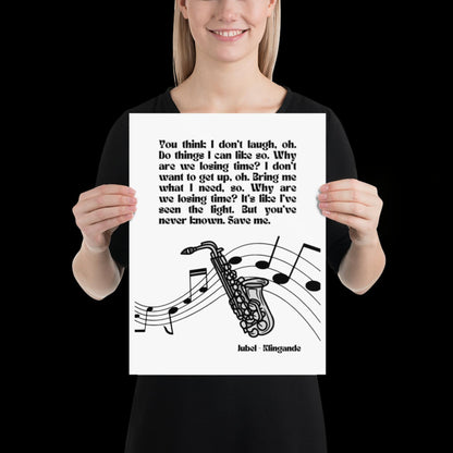 Jubel Klingande Inspired Monochrome Print - Song Lyric Music Poster Wall Art Typographic Lyrics Ibiza House Music Wall Decor Saxophone