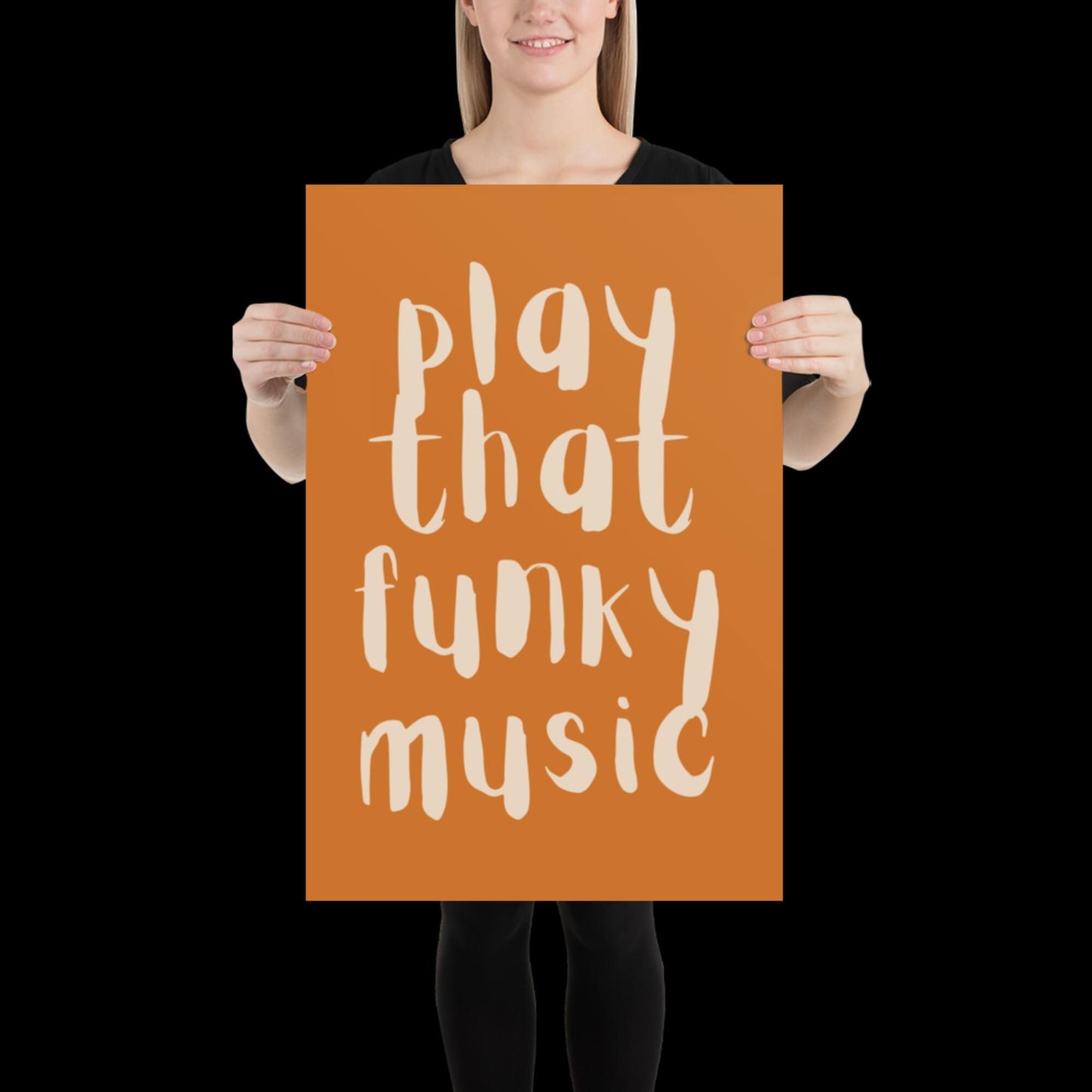Play That Funky Music Orange and Beige - Print House Music Music Poster Wall Art Typographic Wall Decor Lyric Retro Funky Ibiza Groovy