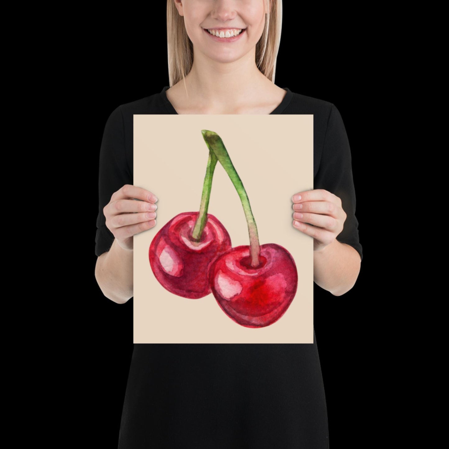 Watercolour Cherries Wall Print - Fruit Ibiza Colourful Funny Cute Birthday Christmas Gift Unique Printed Cowboy Leopard