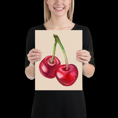 Watercolour Cherries Wall Print - Fruit Ibiza Colourful Funny Cute Birthday Christmas Gift Unique Printed Cowboy Leopard