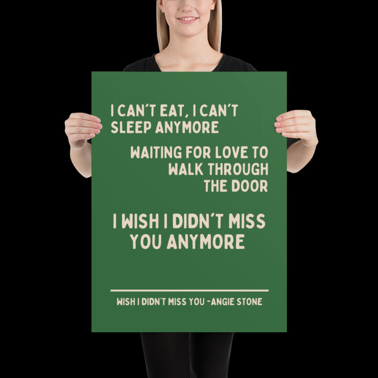 Wish I Didn't Miss You Angie Stone Inspired Print - Green and Beige - Lyric Ibiza Bold Typographic Colourful House Music Poster Groovy Disco