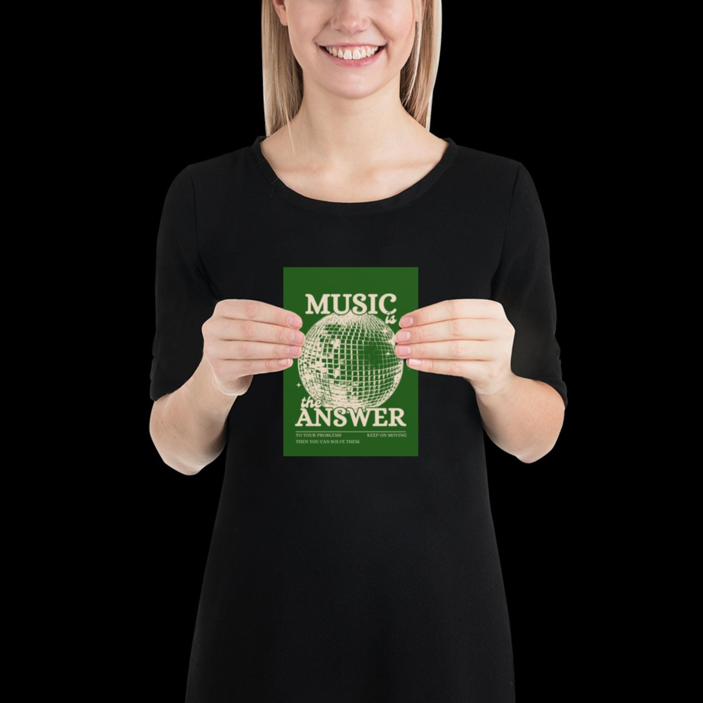 Music is the Answer Green Khaki Disco Ball Wall Print -  Ibiza Colourful Funny Cute Birthday Art Gift Unique Funky House Music Poster