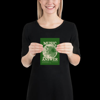 Music is the Answer Green Khaki Disco Ball Wall Print -  Ibiza Colourful Funny Cute Birthday Art Gift Unique Funky House Music Poster