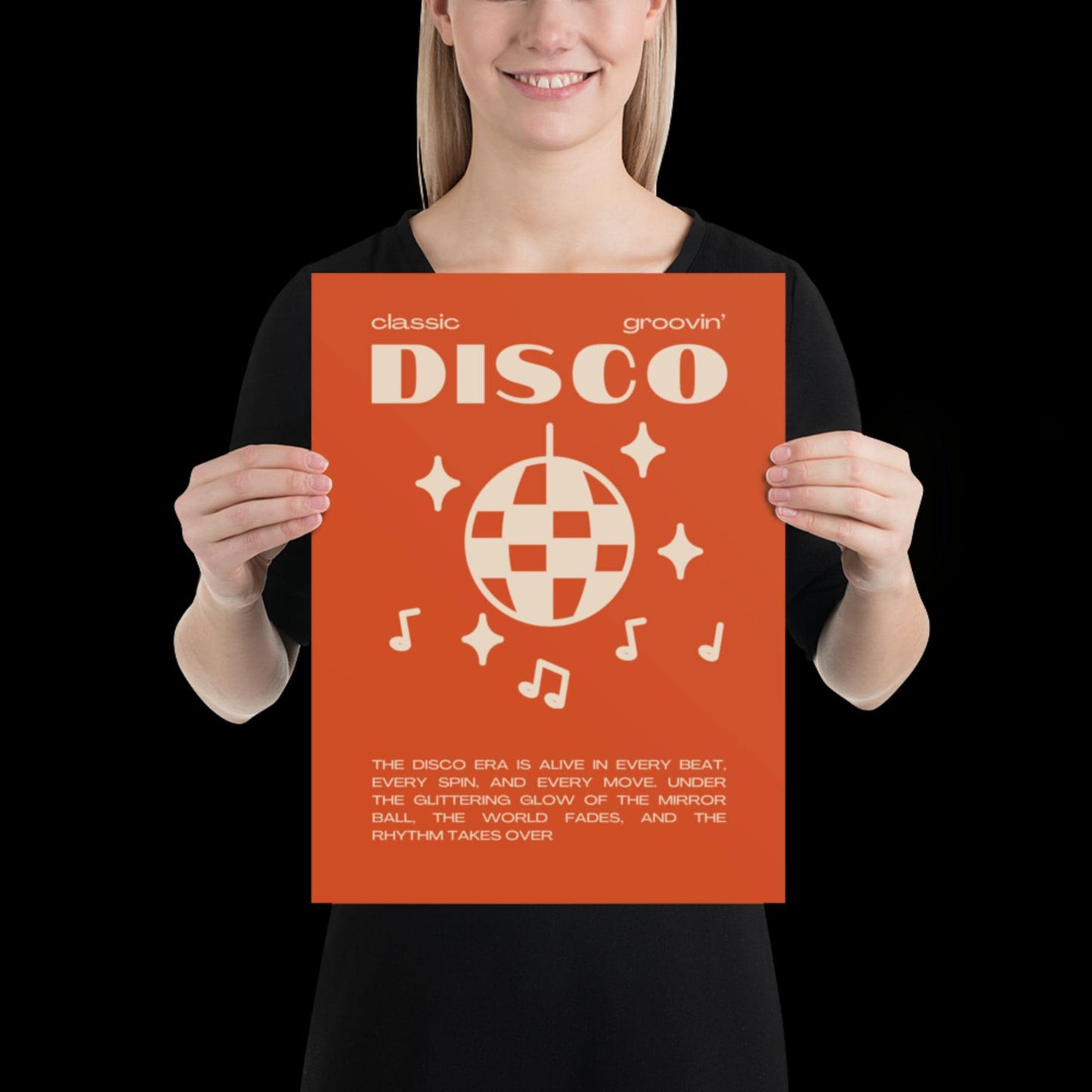 Disco Graphic Orange and Beige Monochrome Wall Print - Ibiza Colourful Funny Cute Birthday Art Gift Unique Funky House Music Poster Lyrics