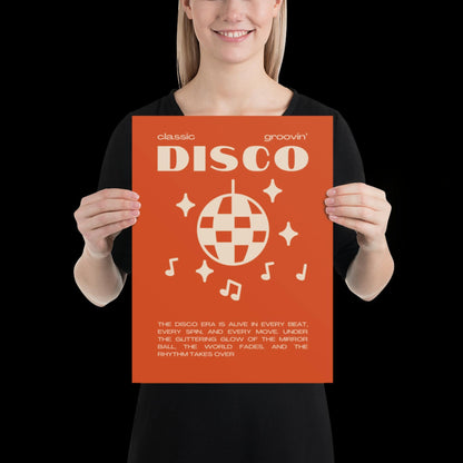 Disco Graphic Orange and Beige Monochrome Wall Print - Ibiza Colourful Funny Cute Birthday Art Gift Unique Funky House Music Poster Lyrics